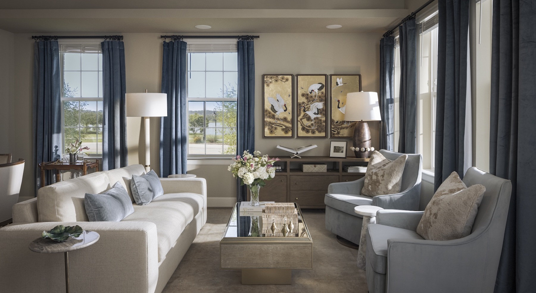 living room with furniture and windows