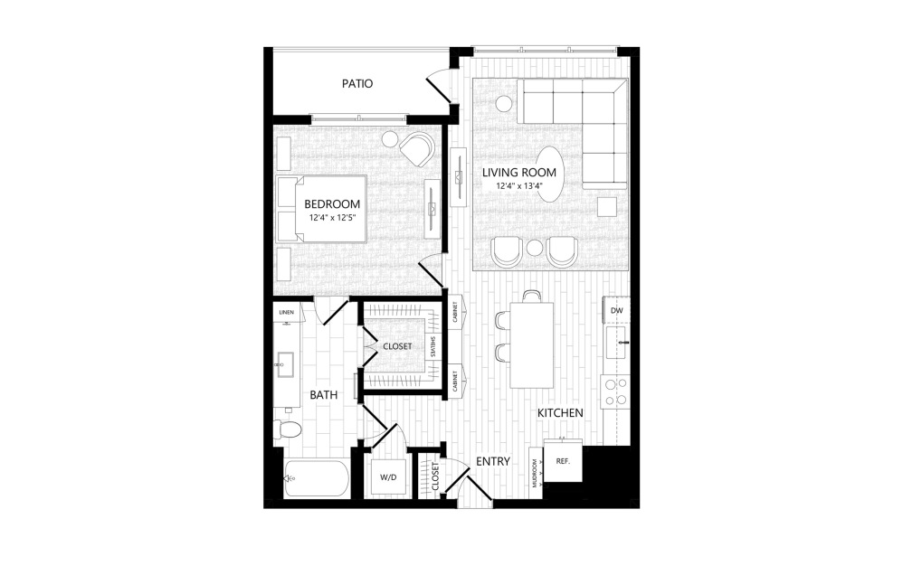 A4 - 1 bedroom floorplan layout with 1 bathroom and 824 square feet