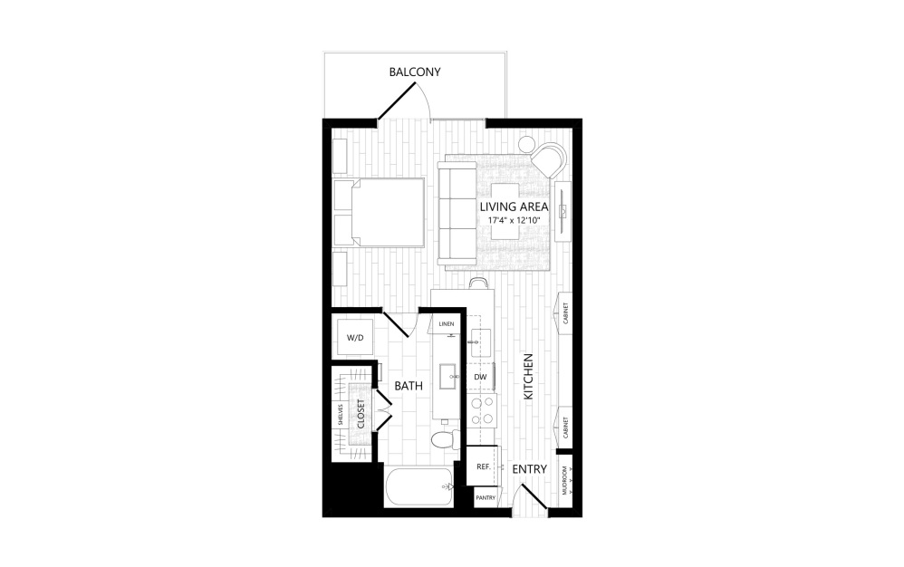 S1 - Studio floorplan layout with 1 bathroom and 504 square feet