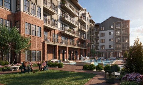 Outdoor exterior of townhome community.