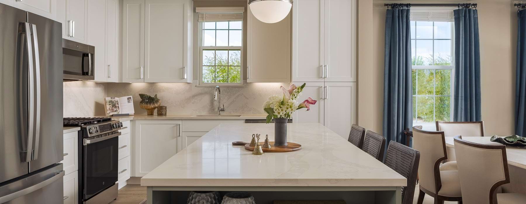 large kitchen island with shelves